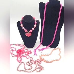 LOT of 5 Beaded Vintage Pink Necklaces Various Beads Materials Shades of Pink